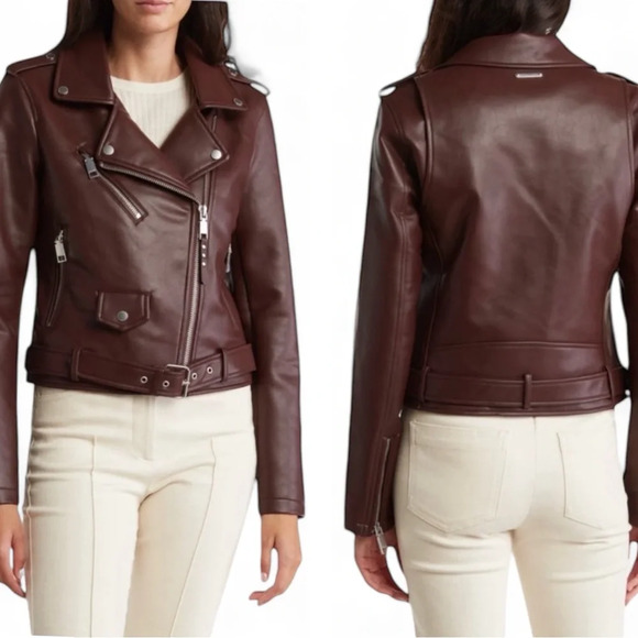 Rebecca Minkoff Jackets & Blazers - Rebecca Minkoff Biker Moto Jacket Red Burgundy Motorcycle Faux Leather in Small